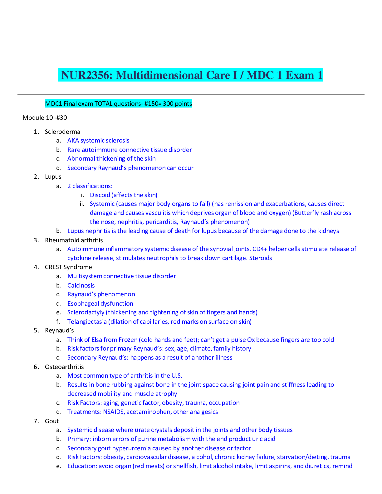 Preview image for NUR2356 Multidimensional Care I MDC 1 Exam 1 Study Guide